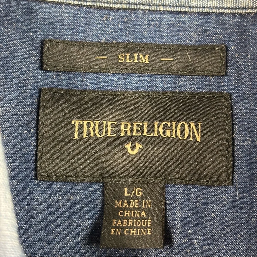 True Religion Chambray Western Pearl Snap Button Up Shirt Size Small Men's